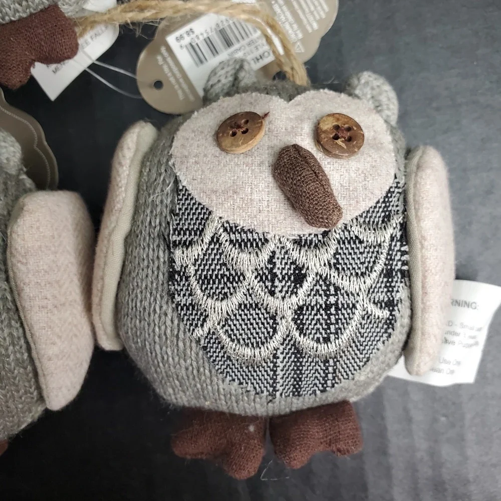 Gray Sweater Knit Owl Plush Ornaments Set Of 5 Stuffed 3.5